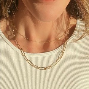 Layering Gold Paperclip Chain Necklace Everyday Necklace Waterproof Jewelry Gift